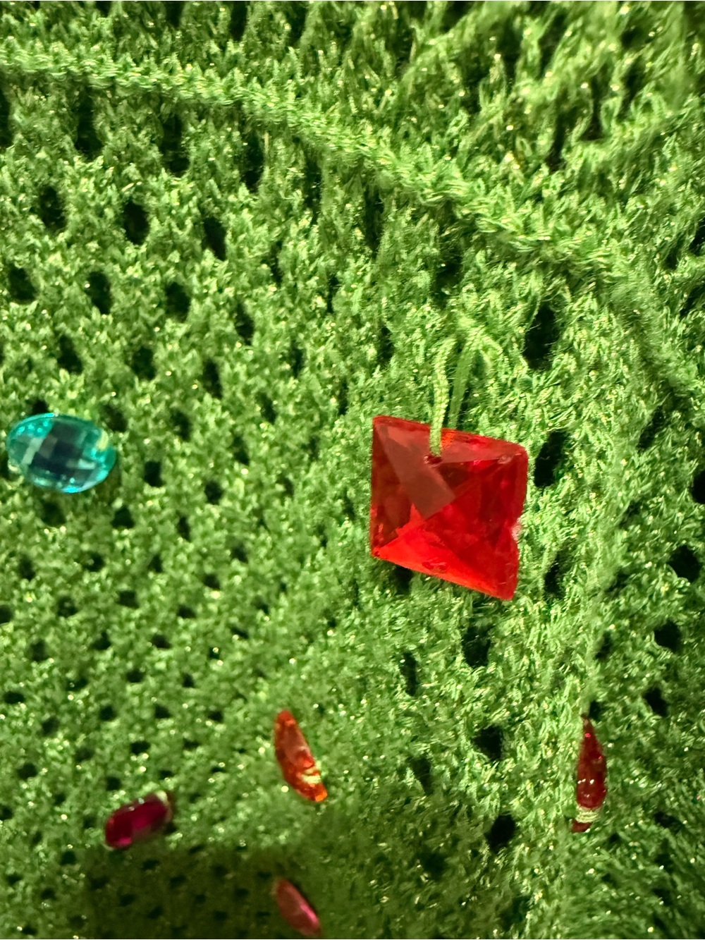 Queen of Sparkles Green Multicolor Jeweled Open-Knit Sweater XL - Picture 3 of 4